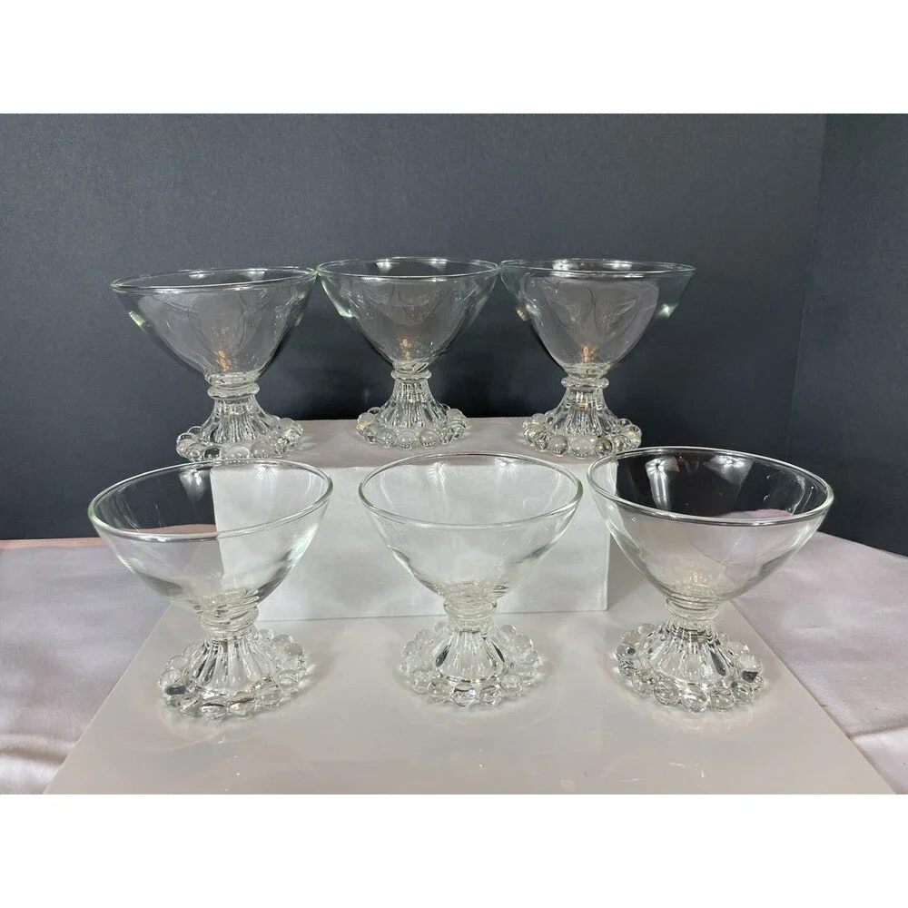 Vtg Anchor Hocking Glasses Berwick Boopie Clear Champagne Tall Sherbet Set 6